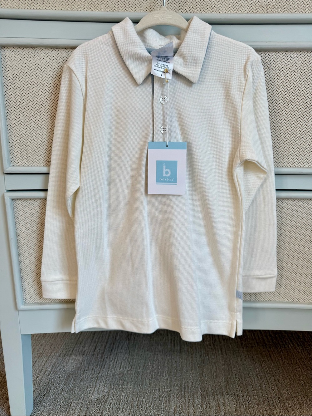 Bella Bliss Long Sleeve Polo with Blue Trim